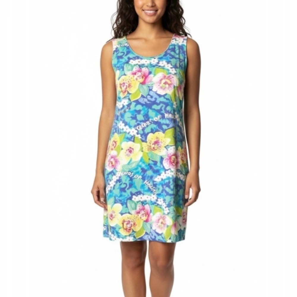 Vintage Jams World Orchids of Hawaii Floral Print Sleeveless Mini Dress Size S